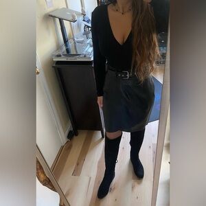 Express - Black 🖤 Leather Midi Skirt with Belt